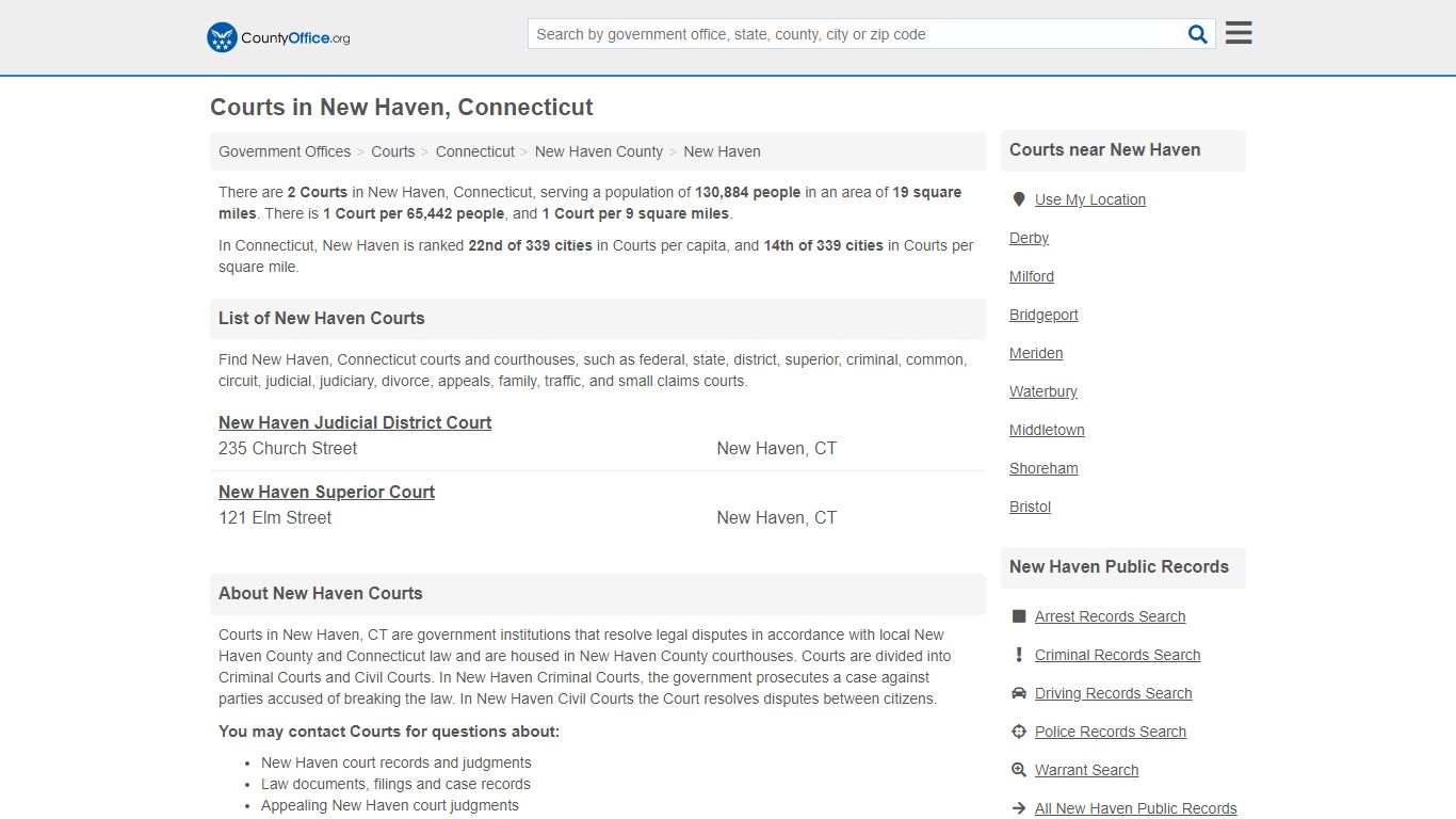 Courts - New Haven, CT (Court Records & Calendars) - County Office